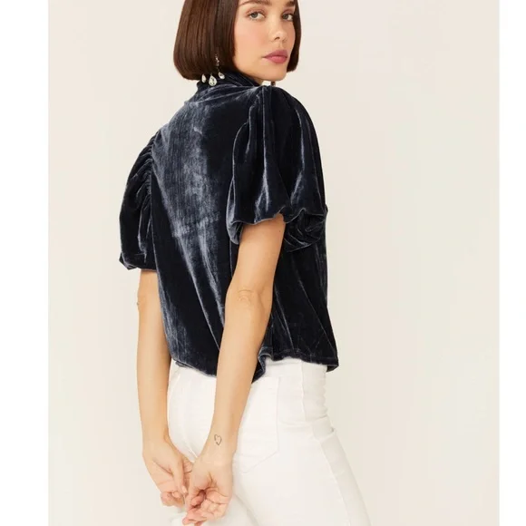 Free People Claudia Velvet Puff Sleeve Blouse - Picture 15 of 15